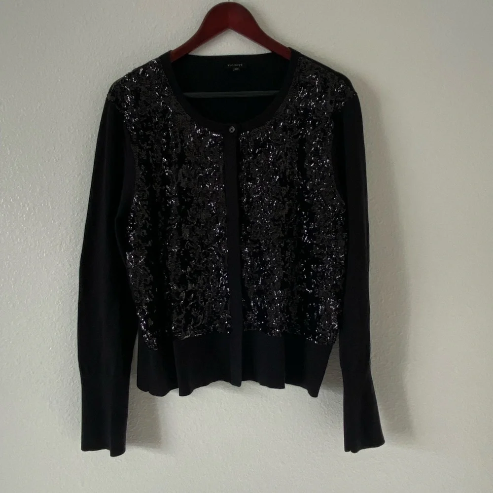 TALBOTS BLACK SEQUINED CARDIGAN WOMENS SIZE XL - Picture 2 of 7